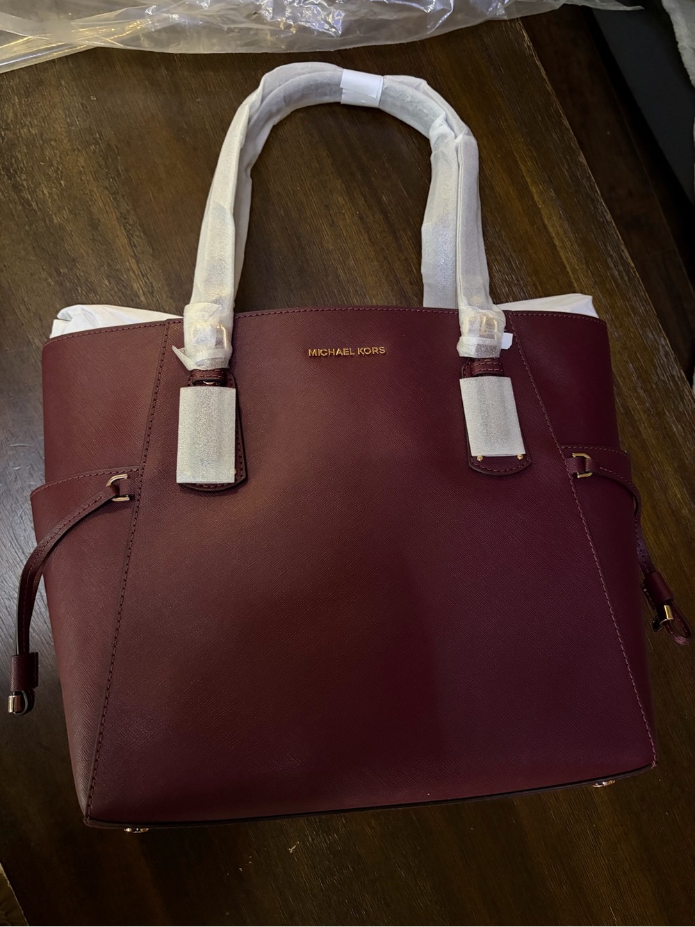 NWT Michael Kors Merlot Voyager Saffiano Leather Tote with Gold Hardware